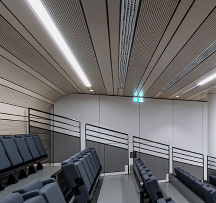 Rainurage laser plafond salle de cinéma, salle de théâtre | Artphony Fabricant français de panneaux décoratifs acoustiques