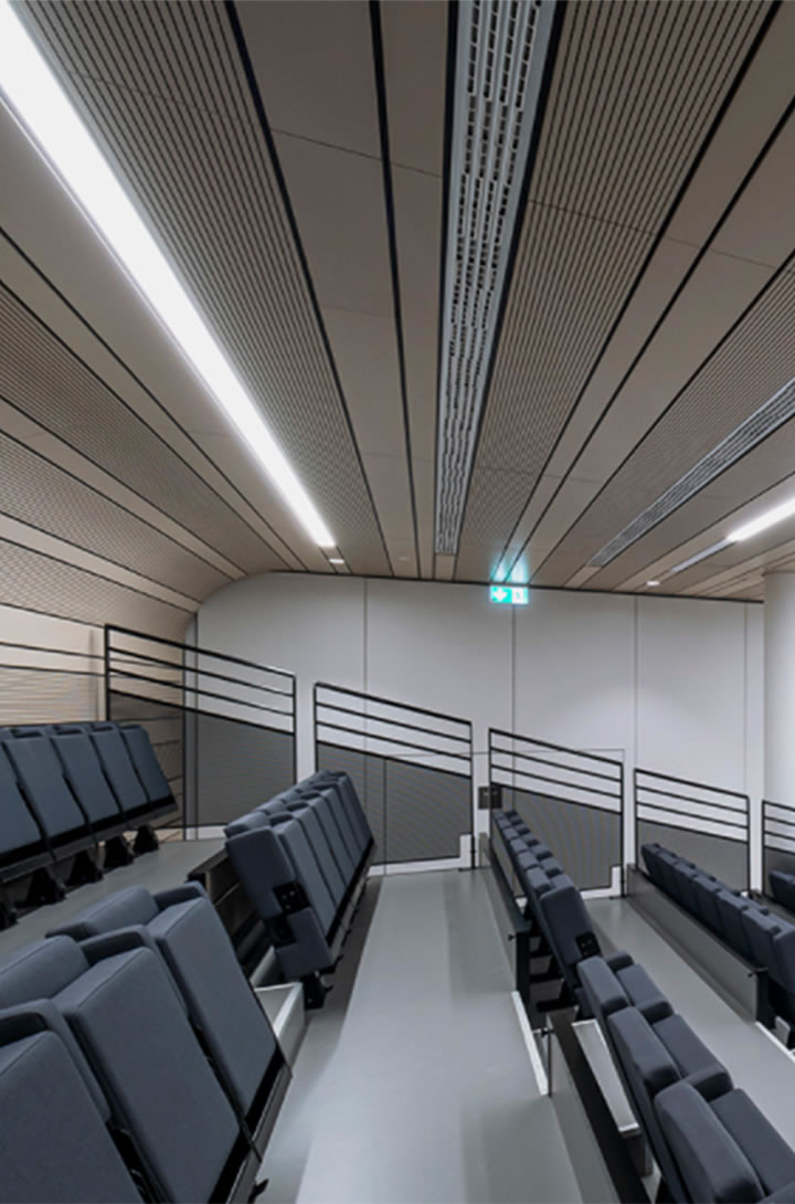 Rainurage laser plafond salle de cinéma, salle de théâtre | Artphony Fabricant français de panneaux décoratifs acoustiques