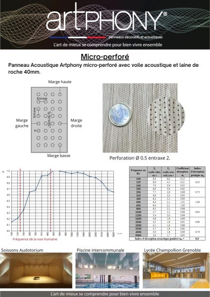 Panneau acoustique micro-perforé laine de roche 40mm avec perforation 0.5mm, entraxe 2 | Artphony Fabricant français de panneaux décoratifs acoustiques